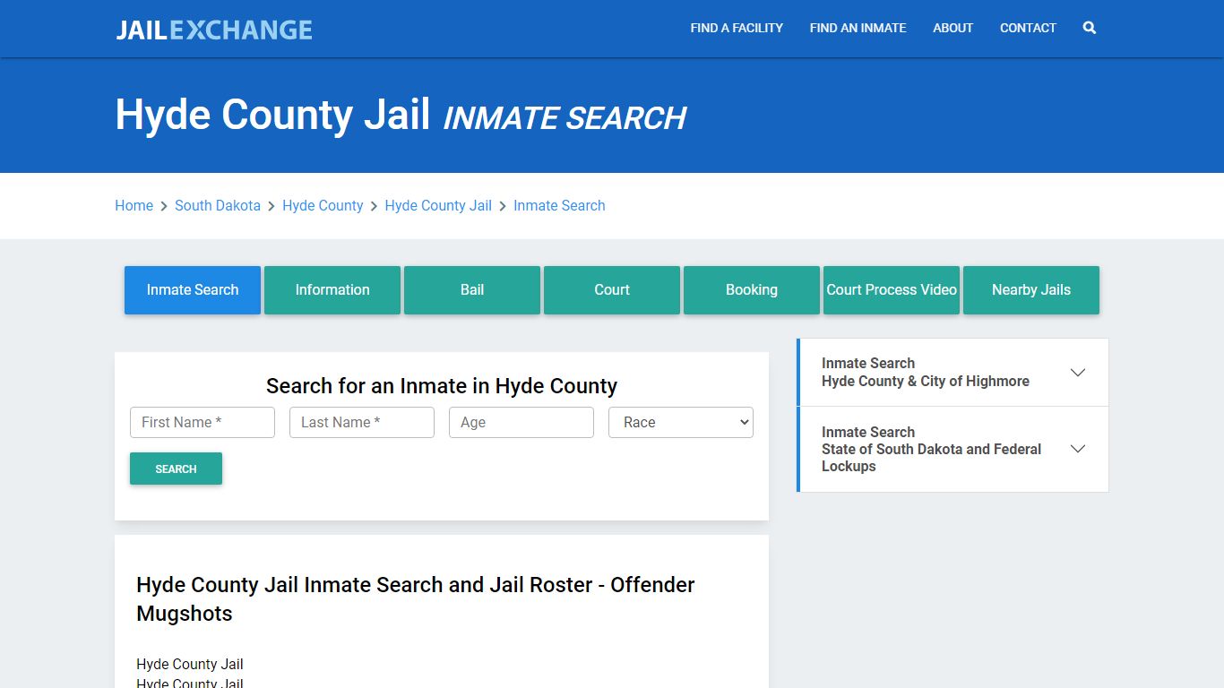 Hyde County Jail, SD Inmate Search: Roster & Mugshots